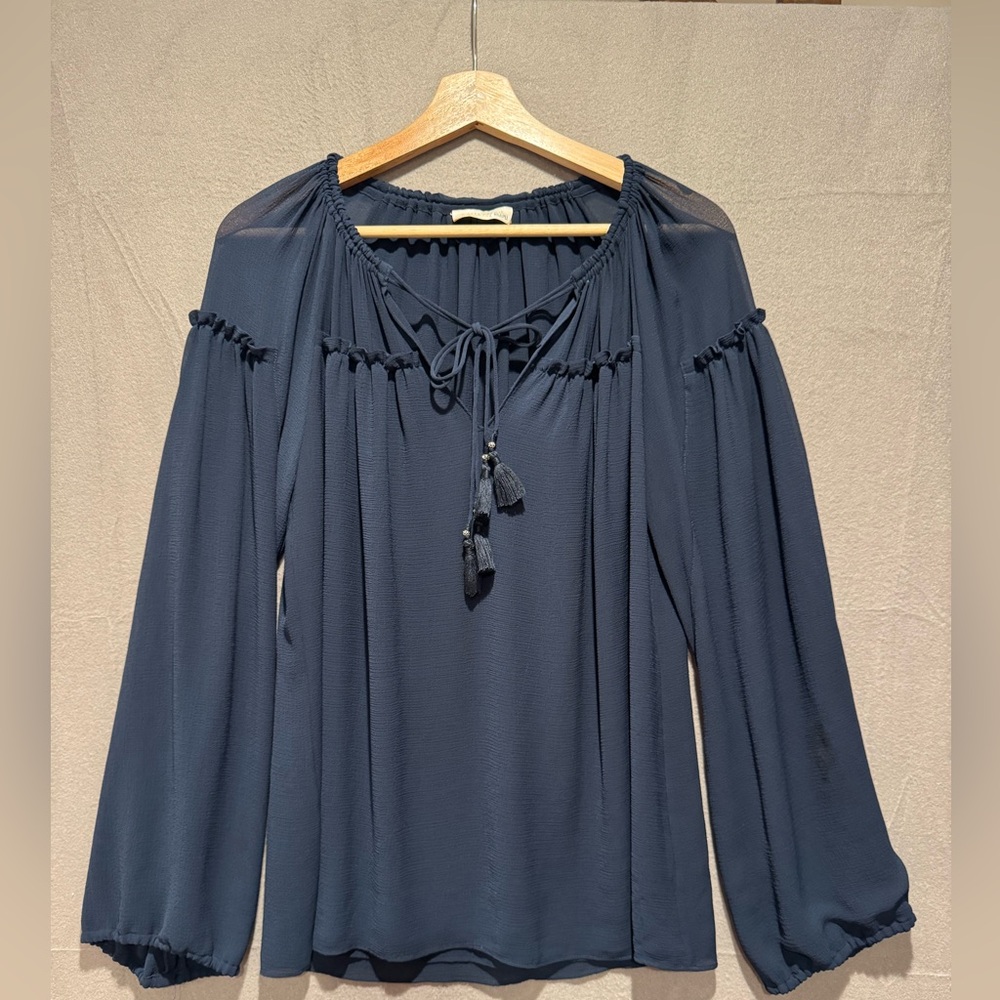 Ramy Brook Deep Blue Blouse with Tassel Accents